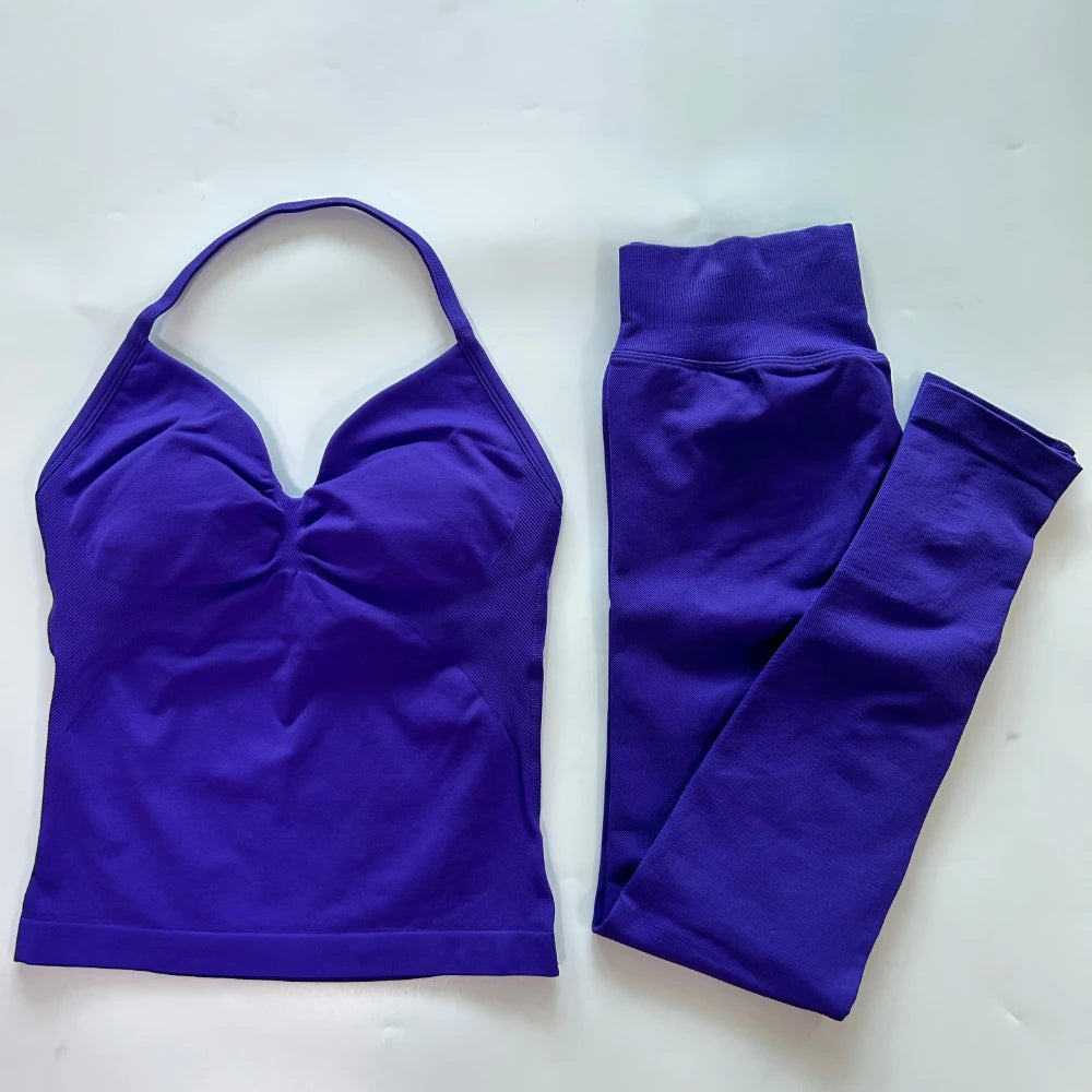 No Logo Seamless Gym Set Women High Waist Tank Tops