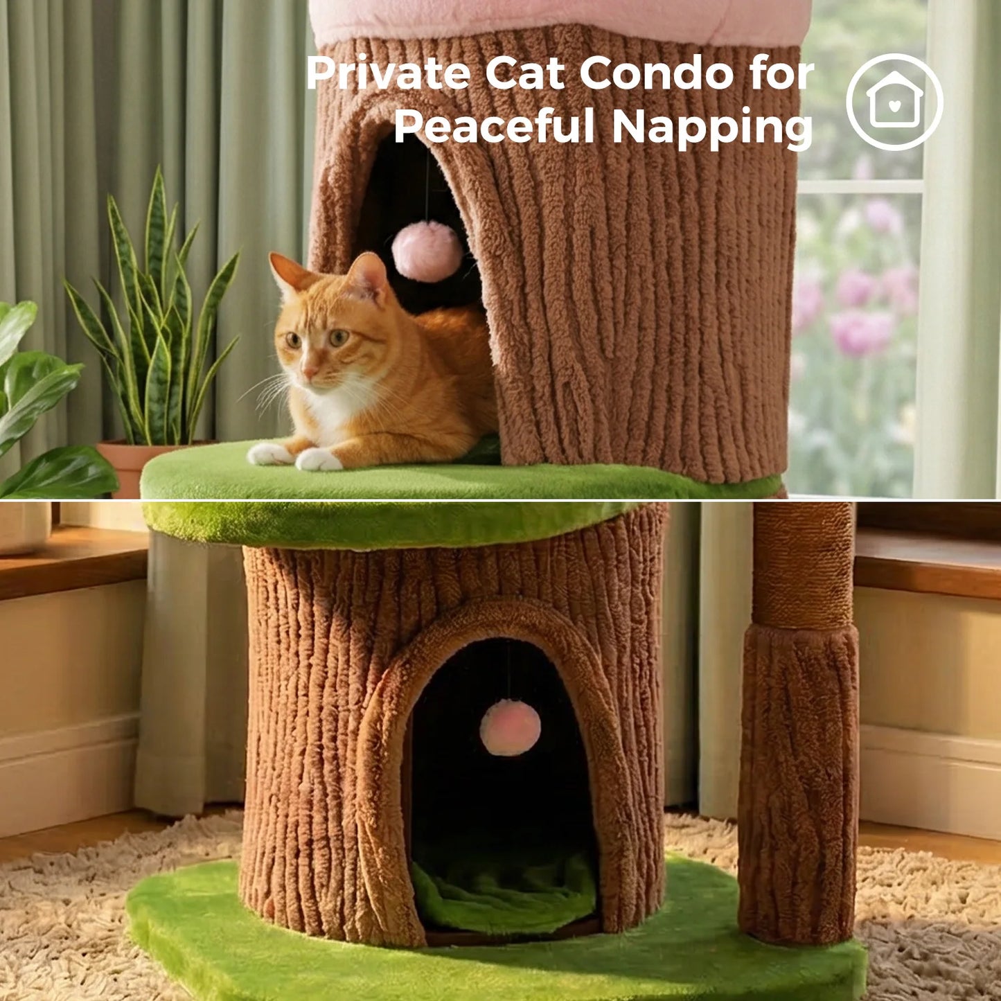 Cat Tree Tower with Four Condos and Scratching Post