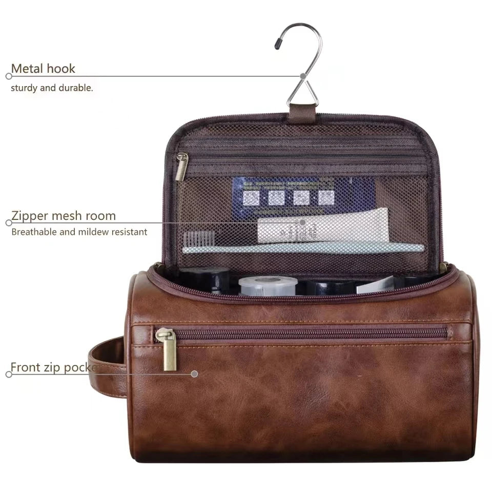 Hanging Leather Toiletry Bag Dopp Kit for Travel Essentials