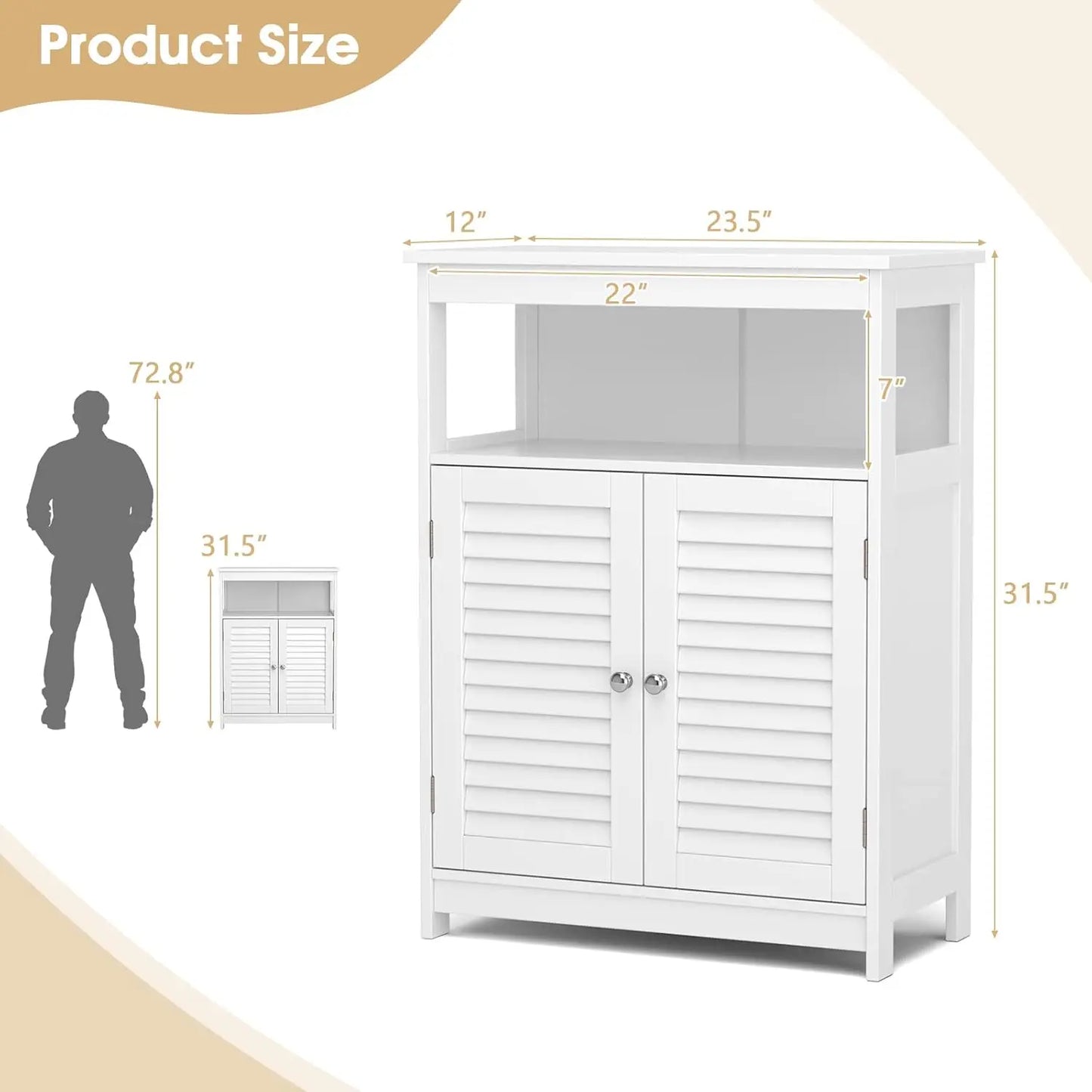 Bathroom Floor Cabinet Wooden Storage Double Doors And Adjustable Shelf