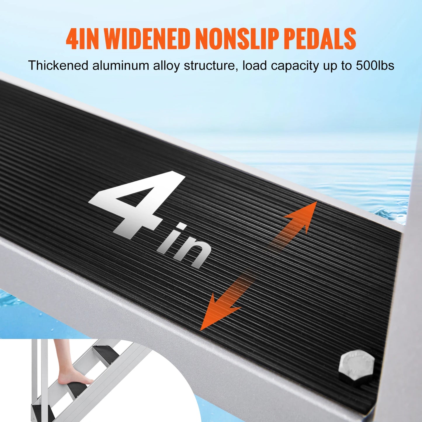SucceBuy Four To Six Step Dual Handrails Dock Ladder Aluminum
