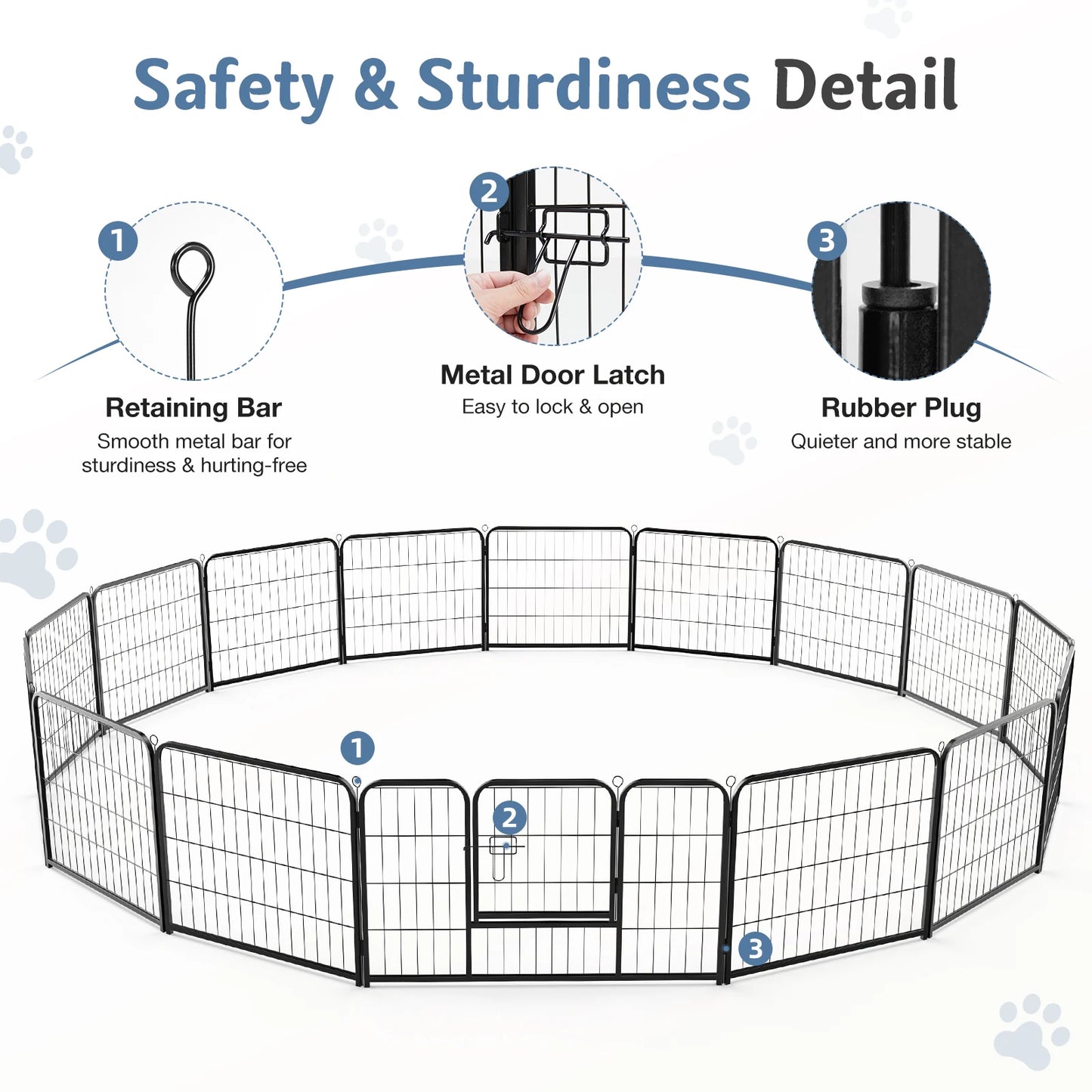 JHK 16 Panel Dog Playpen Metal Fence For Indoor Outdoor