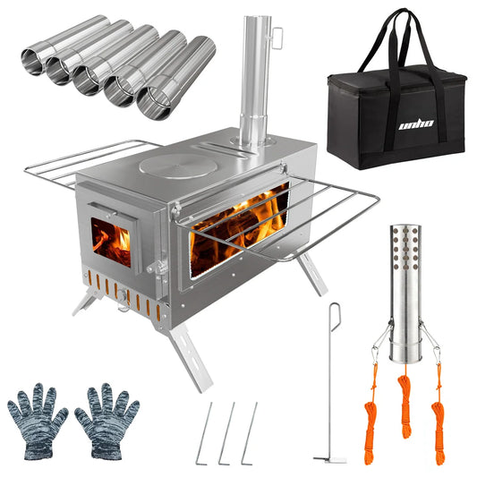 Portable Wood Burning Stove With Six Stainless Chimney Pipes