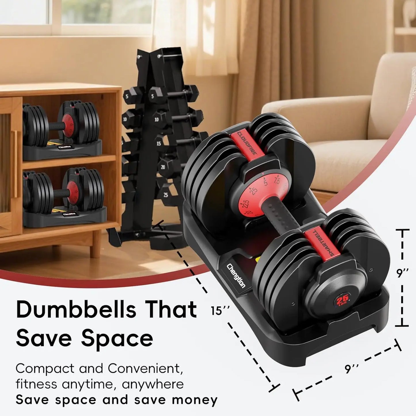 Adjustable Dumbbell Set With Quick Weight Change For Home Gym