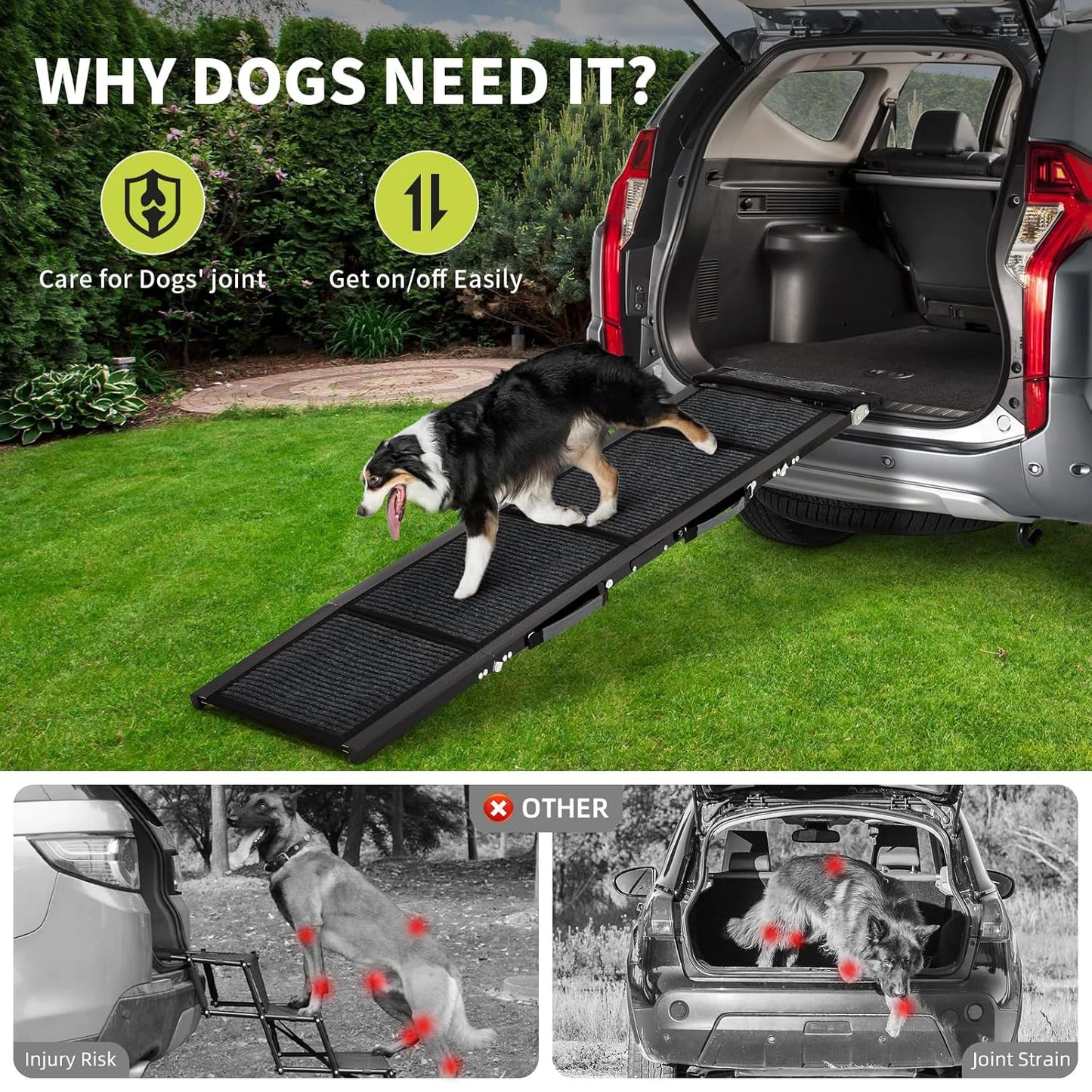 HiMISS Upgraded Foldable Car Ramp For Dogs With Non-Slip Surface