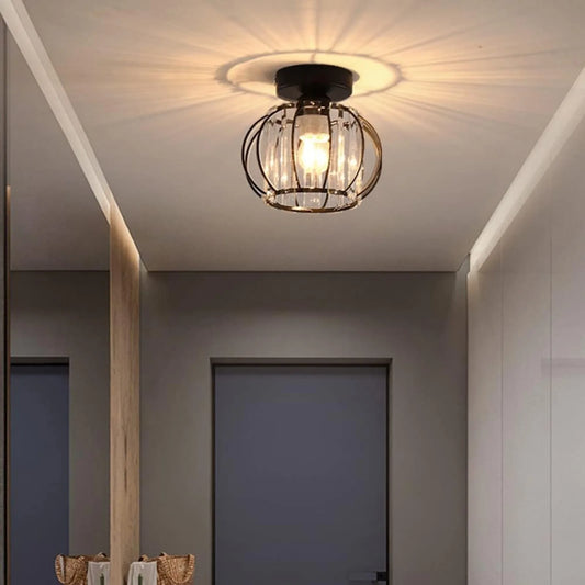 Modern Semi Flush Mount Ceiling Light Fixture, Small Crystal Chandelier Indoor Lighting for Bathroom Hallway Cafe Bar Porch Hall
