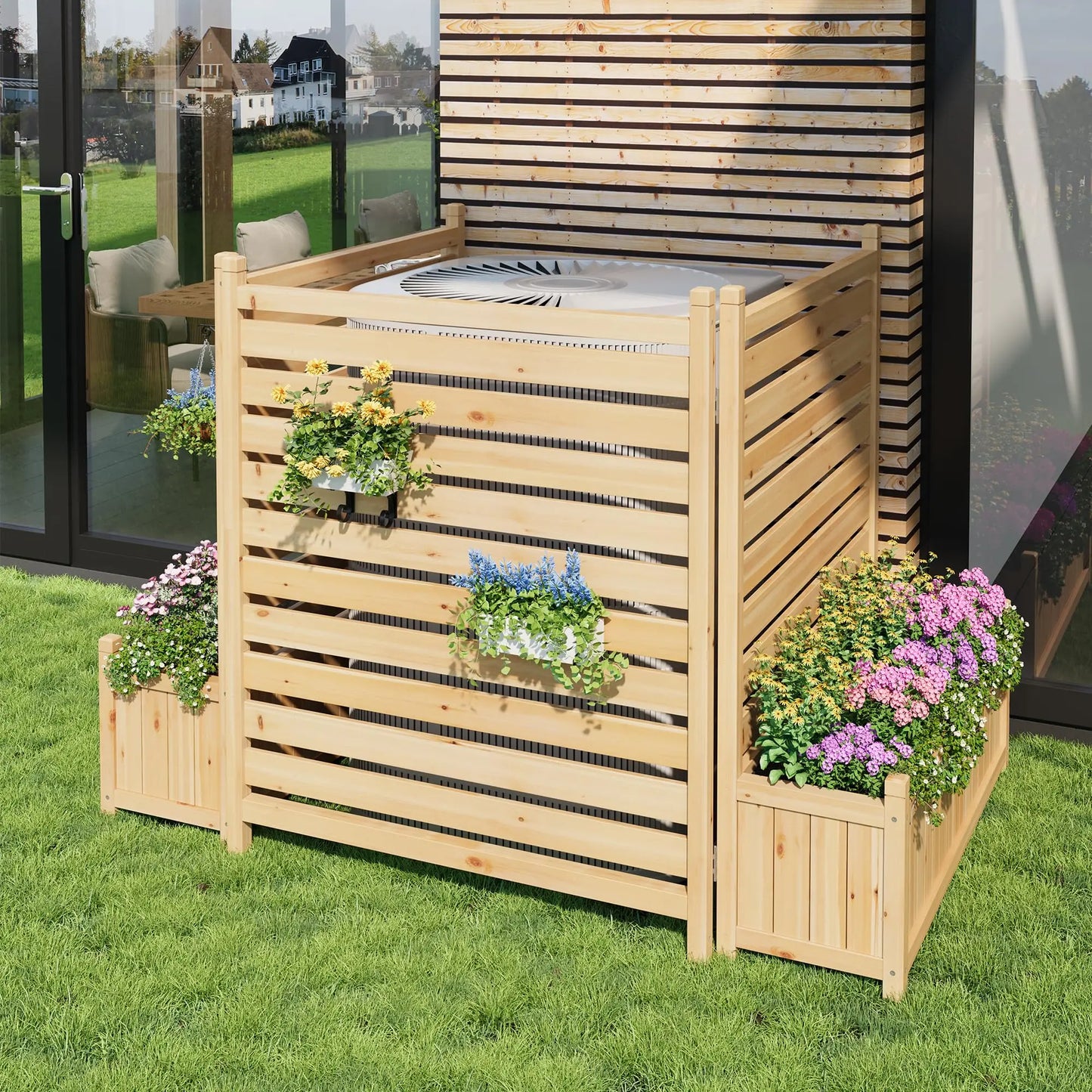 HiMISS Trellis Planter With Wooden Raised Bed Outdoor Privacy Fence
