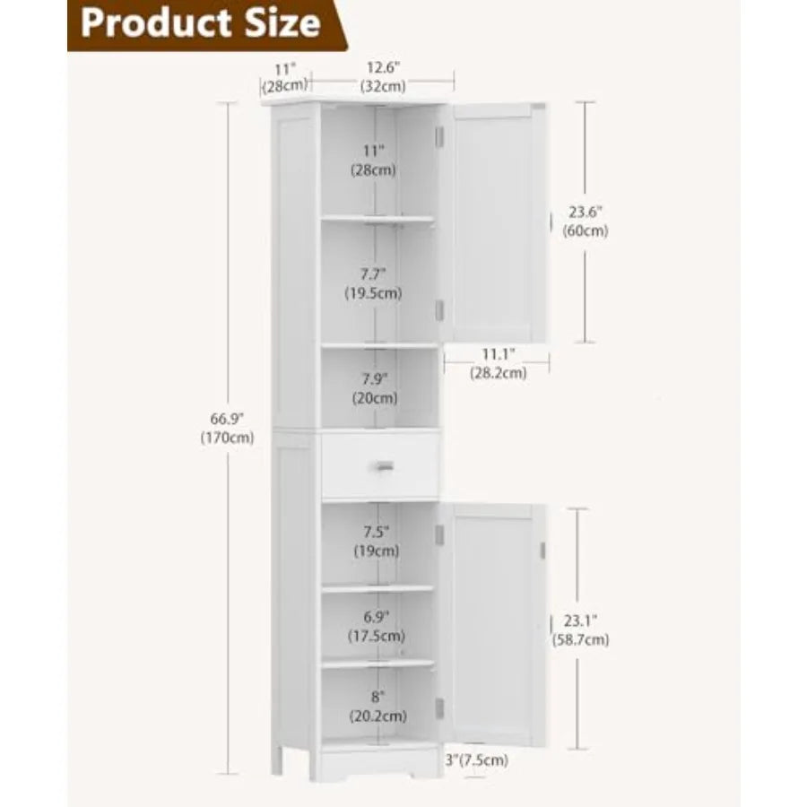 Tall Bathroom Storage Cabinet With Adjustable Shelves And Anti-Tip Design