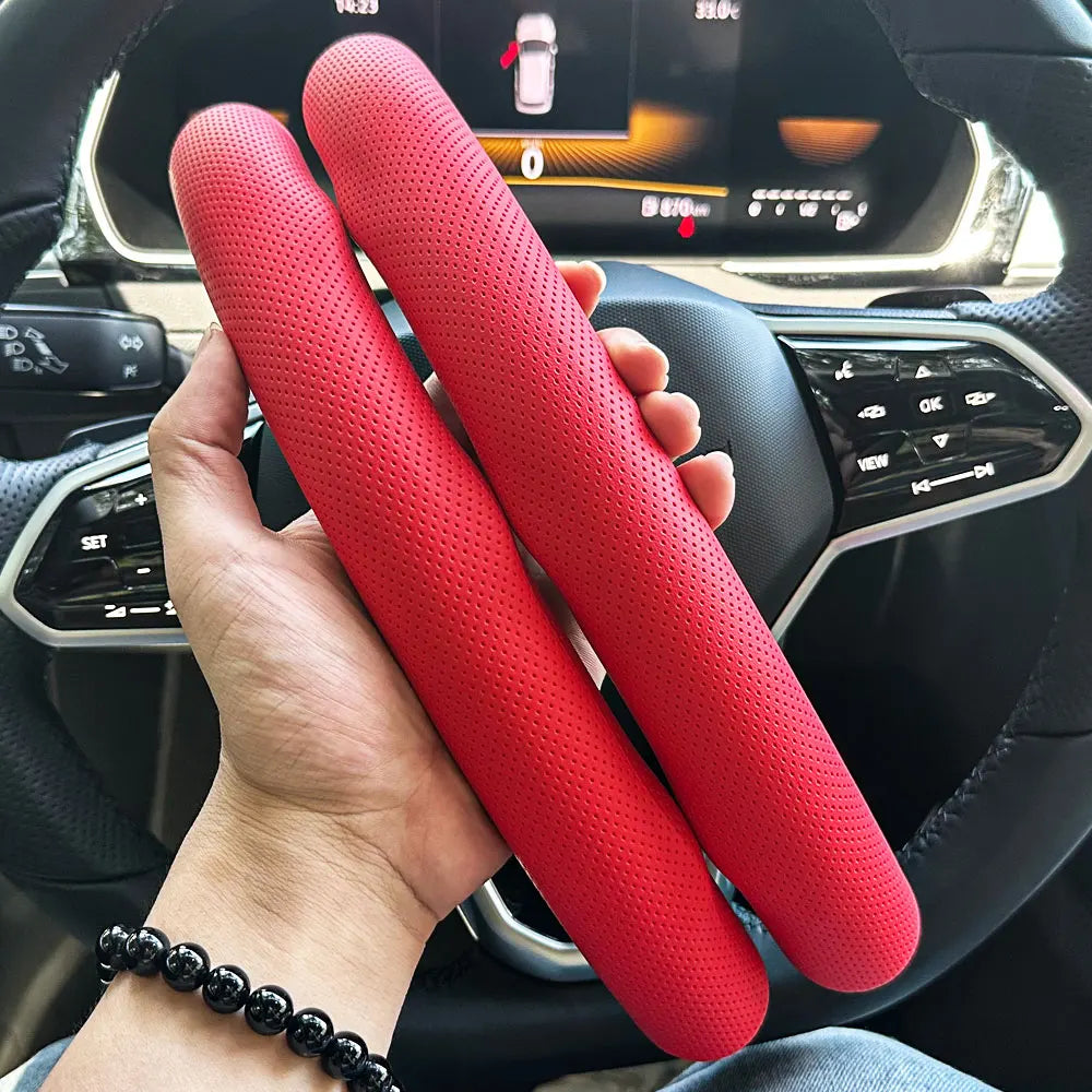 D Shaped Leather Steering Wheel Cover Anti Slip Ventilated Car Accessory