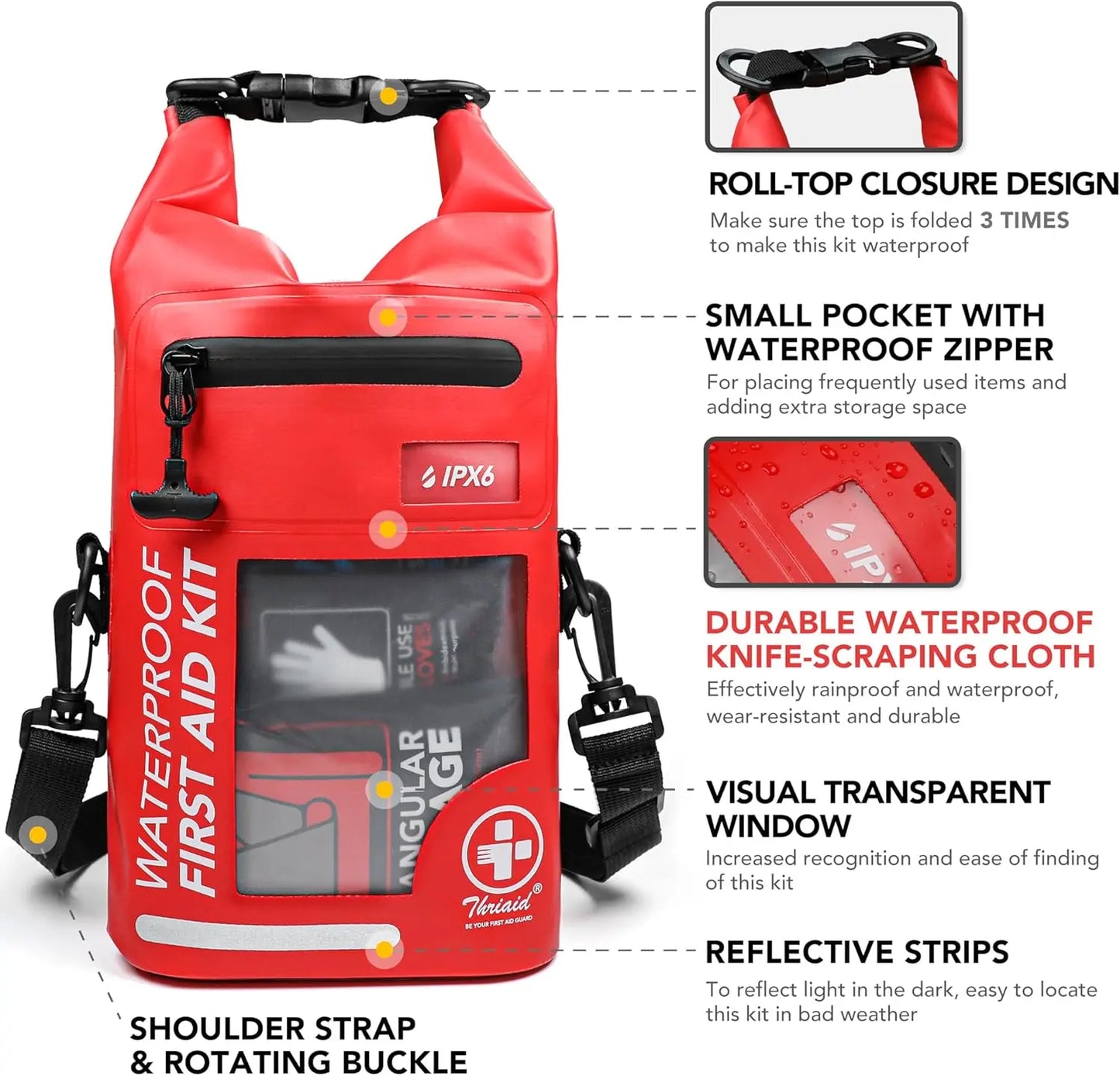 Outdoor First Aid Kit 250Piece Waterproof Reflective Dry Bag