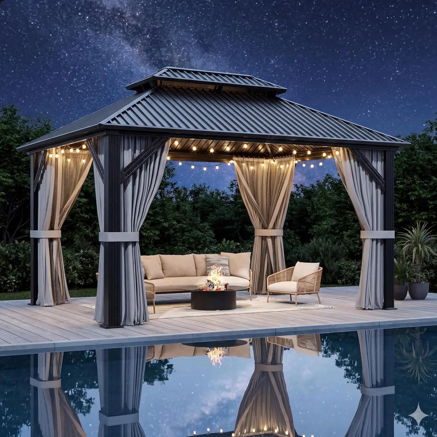 Aluminum Frame Gazebo Pergola With Double Galvanized Steel Roof