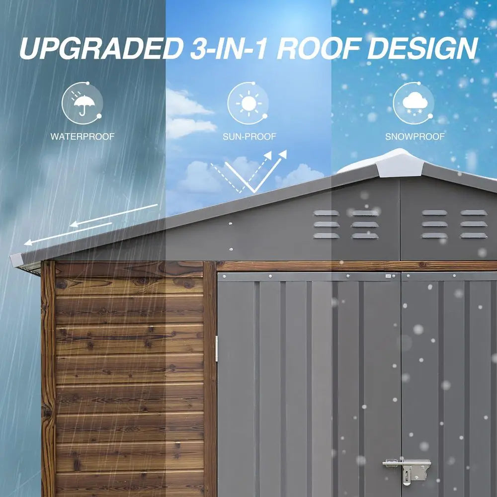 YTYIN Outdoor Storage Shed Iron Wood Cedar Panels Metal Roof