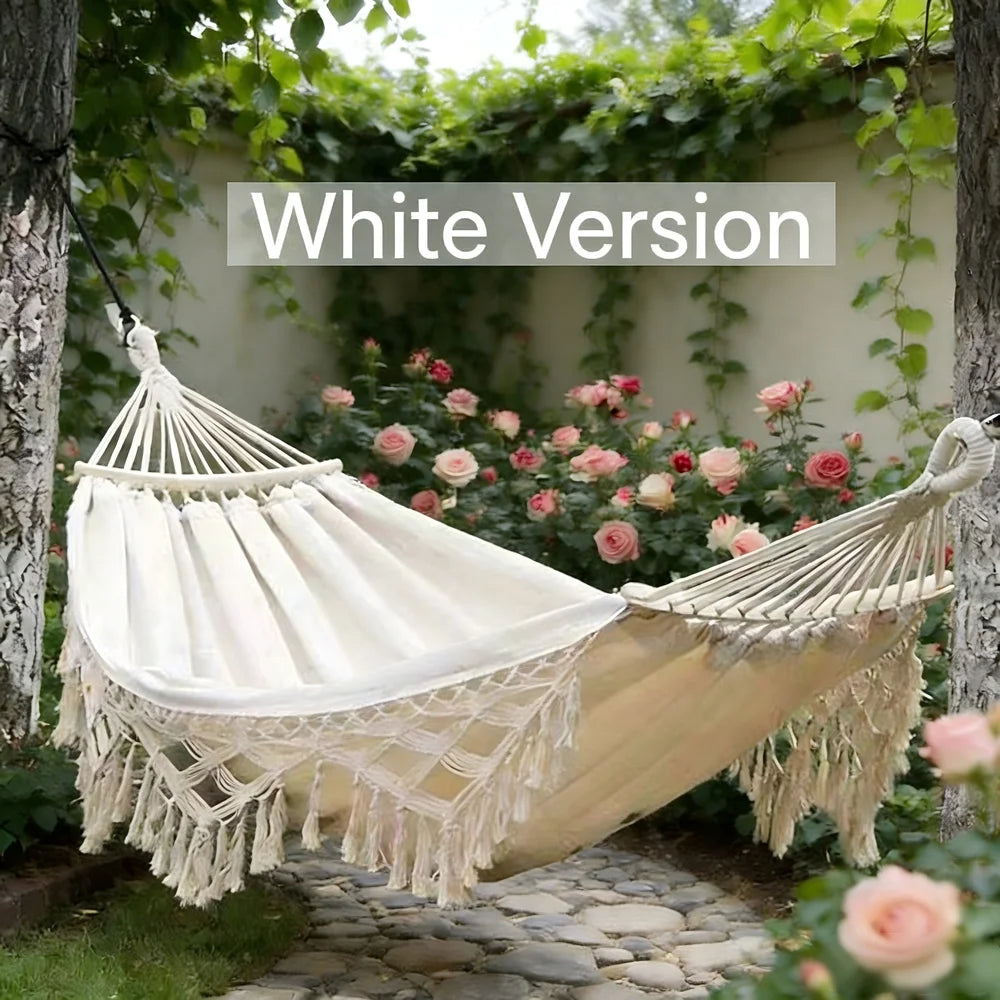 Style Hammock With Tassels Outdoor Camping Canvas Double Swing Chair