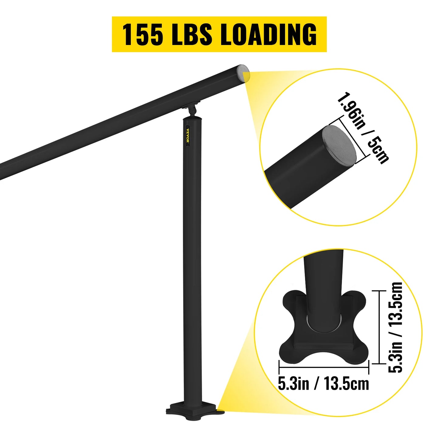 Outdoor Aluminum Handrail for Steps with Installation Kit