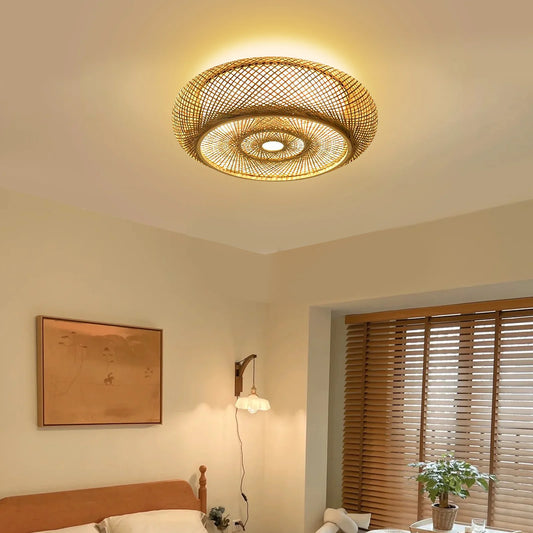 50cm Bamboo Woven Ceiling Light - 48W LED Drum Pendant Lamp, E26 Base for Living Room/Bedroom, 110V Natural Style