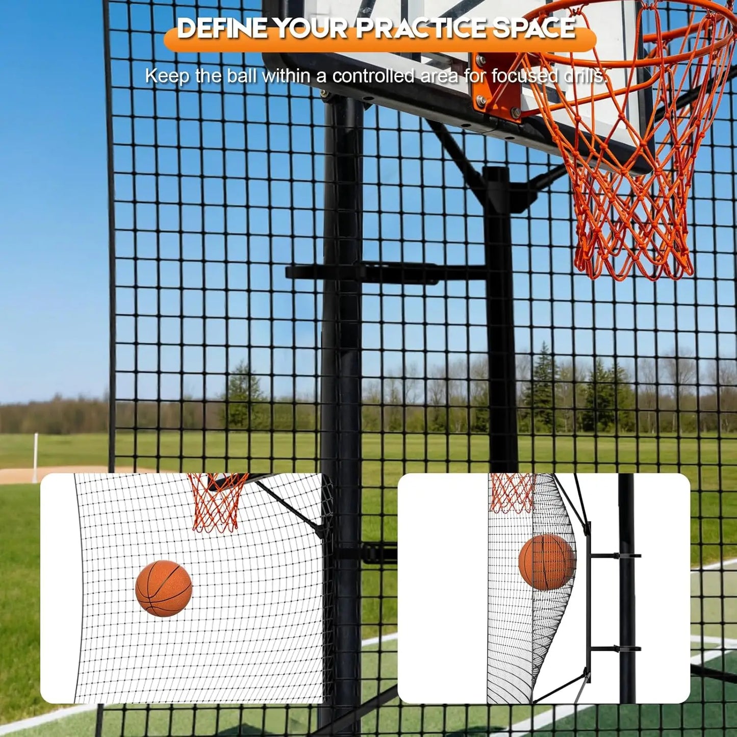 Heavy-Duty Steel Basketball Rebounder Net Backstop For Court And Yard