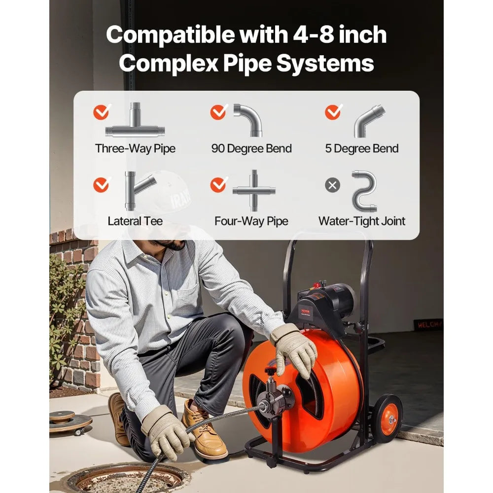 Drain Cleaning Machine With Auto Feed Four Cutters Foot Switch