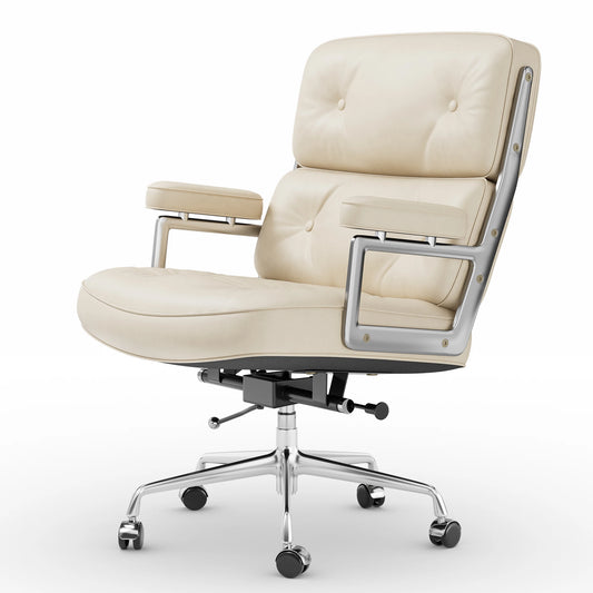 Furgle Genuine Leather Office Chair With Aluminum Arms And Wheels