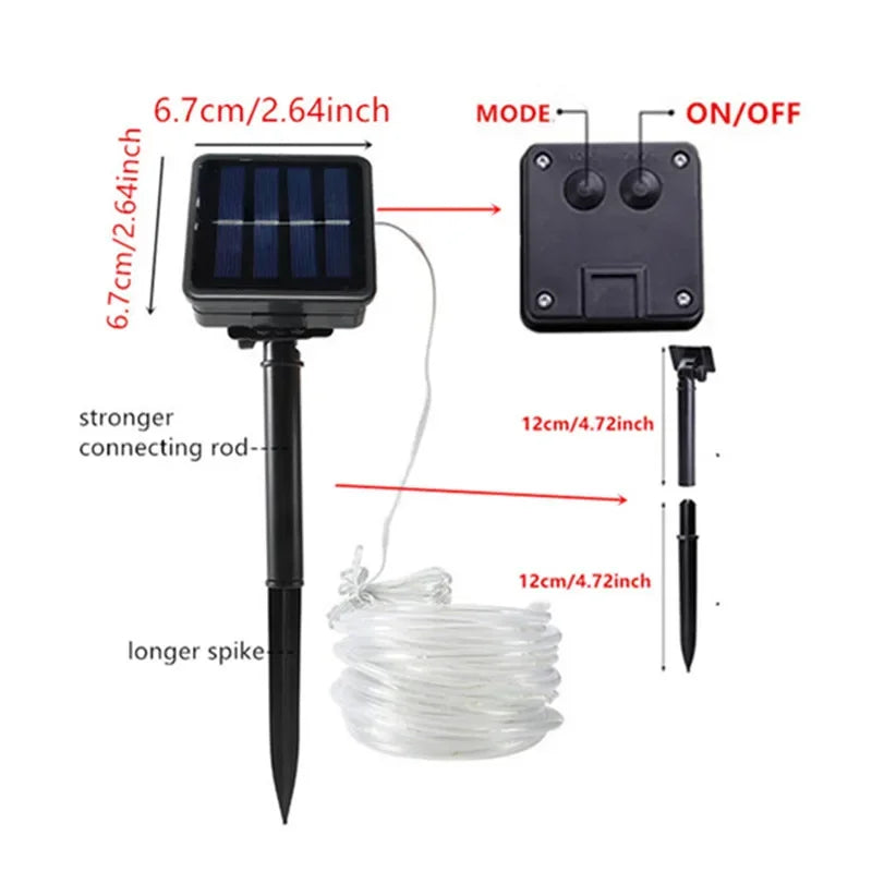 Solar Rope Lights Outdoor LED String For Garden Path Waterproof