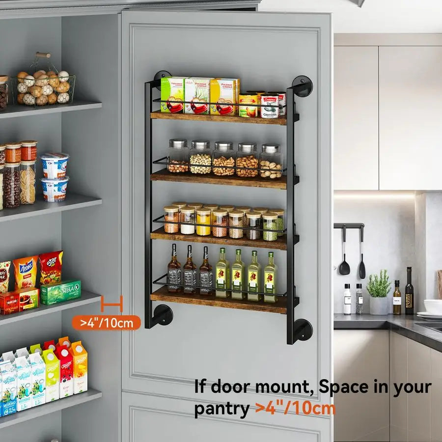Spice Rack Wall Mount Organizer 4 Tier Kitchen Storage