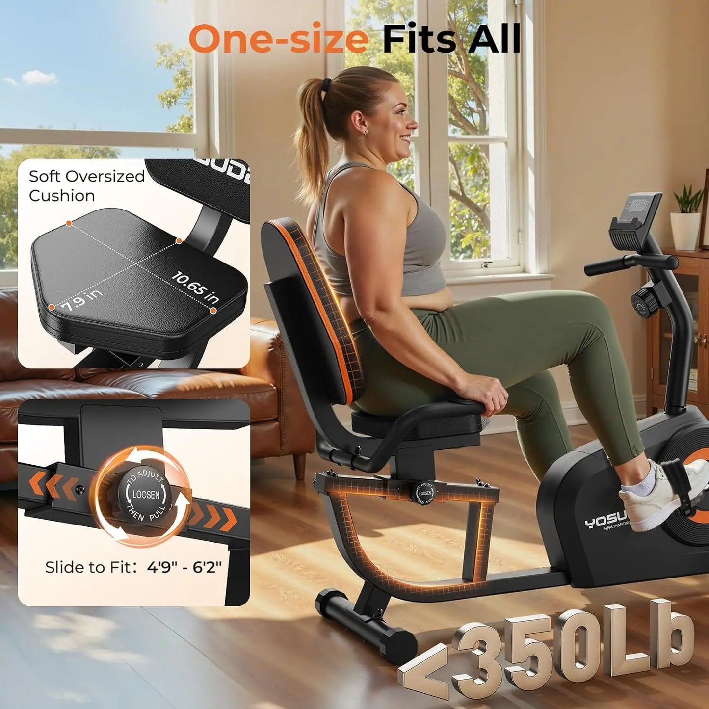 YOSUDA Recumbent Exercise Bike With Adjustable Seat LCD Monitor
