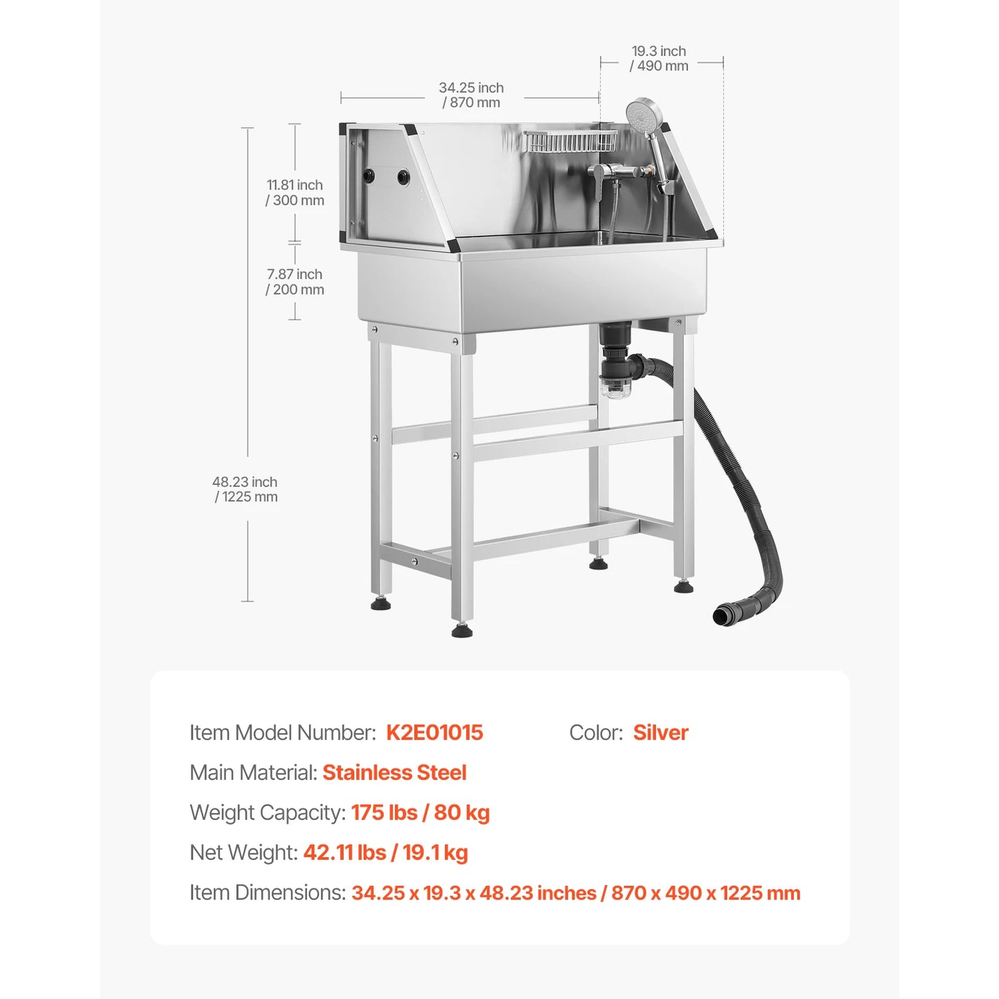 SucceBuy Stainless Steel Dog Washing Station With Hot and Cold Faucet