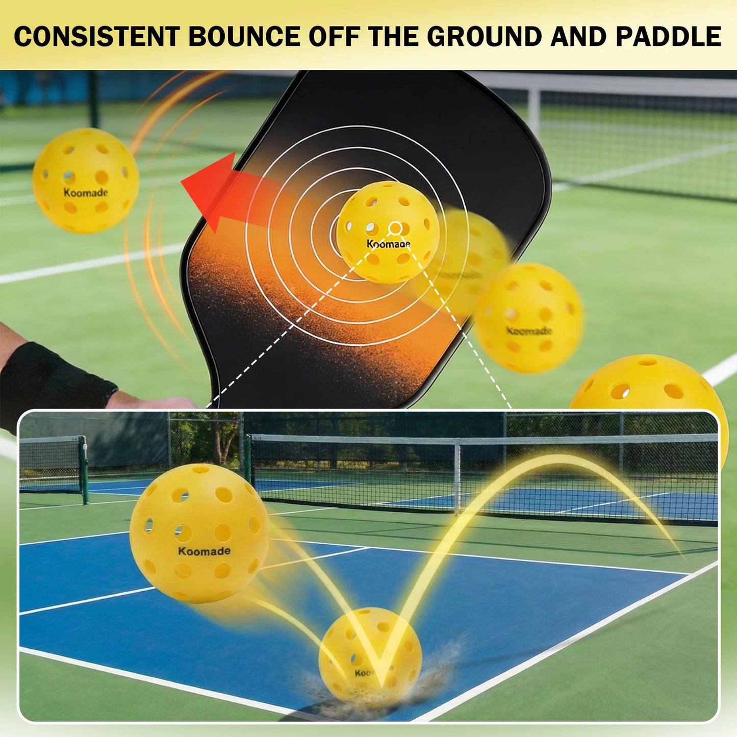KOOMADE Pickleball Balls 40-Hole Durable Training And Practice Pack
