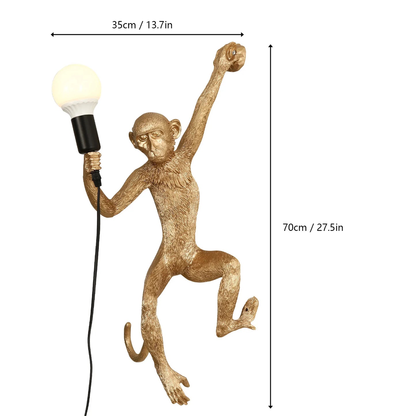 L12.6"x W12.6"x H26.7" Nordic Monkey Wall Sconces 1 Light Resin Wall-Mounted Lamp E27 for Bedroom, Living Room, Baby Room, Office,yoga Studio