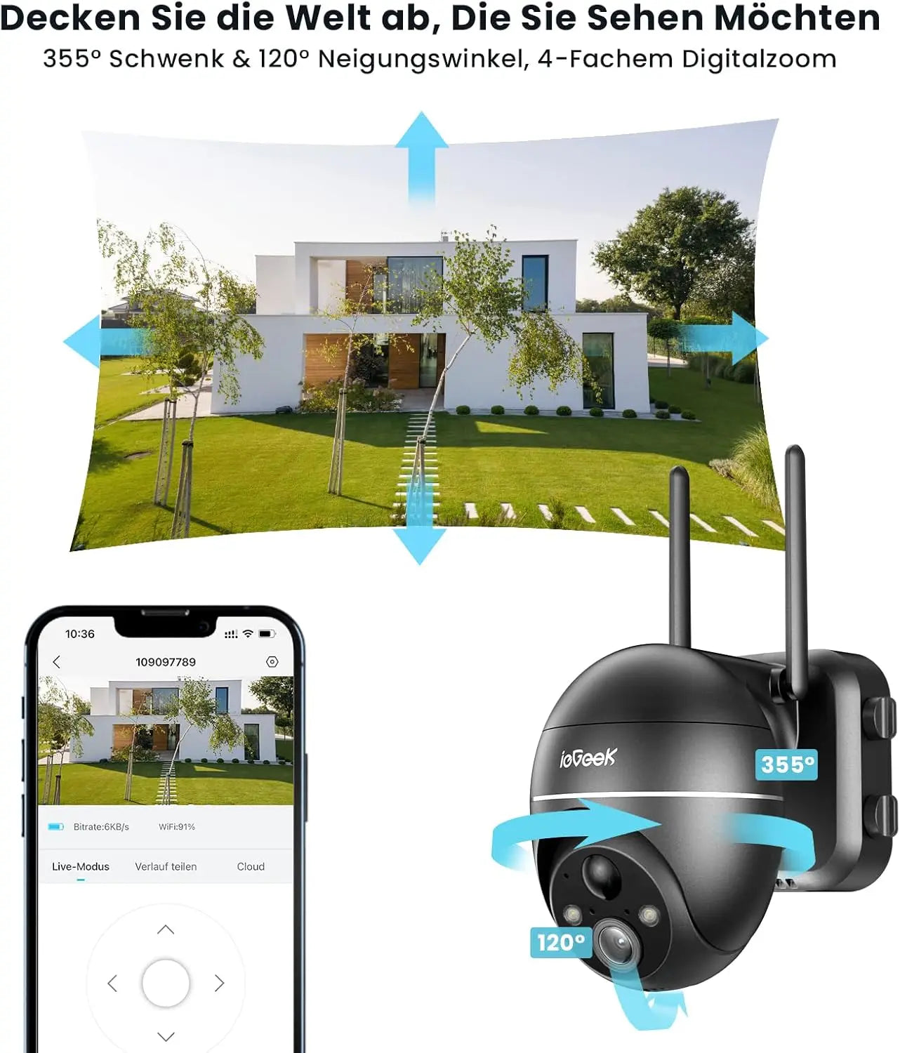 IEGEEK Outdoor 5MP Solar PTZ WiFi Surveillance Camera with PIR