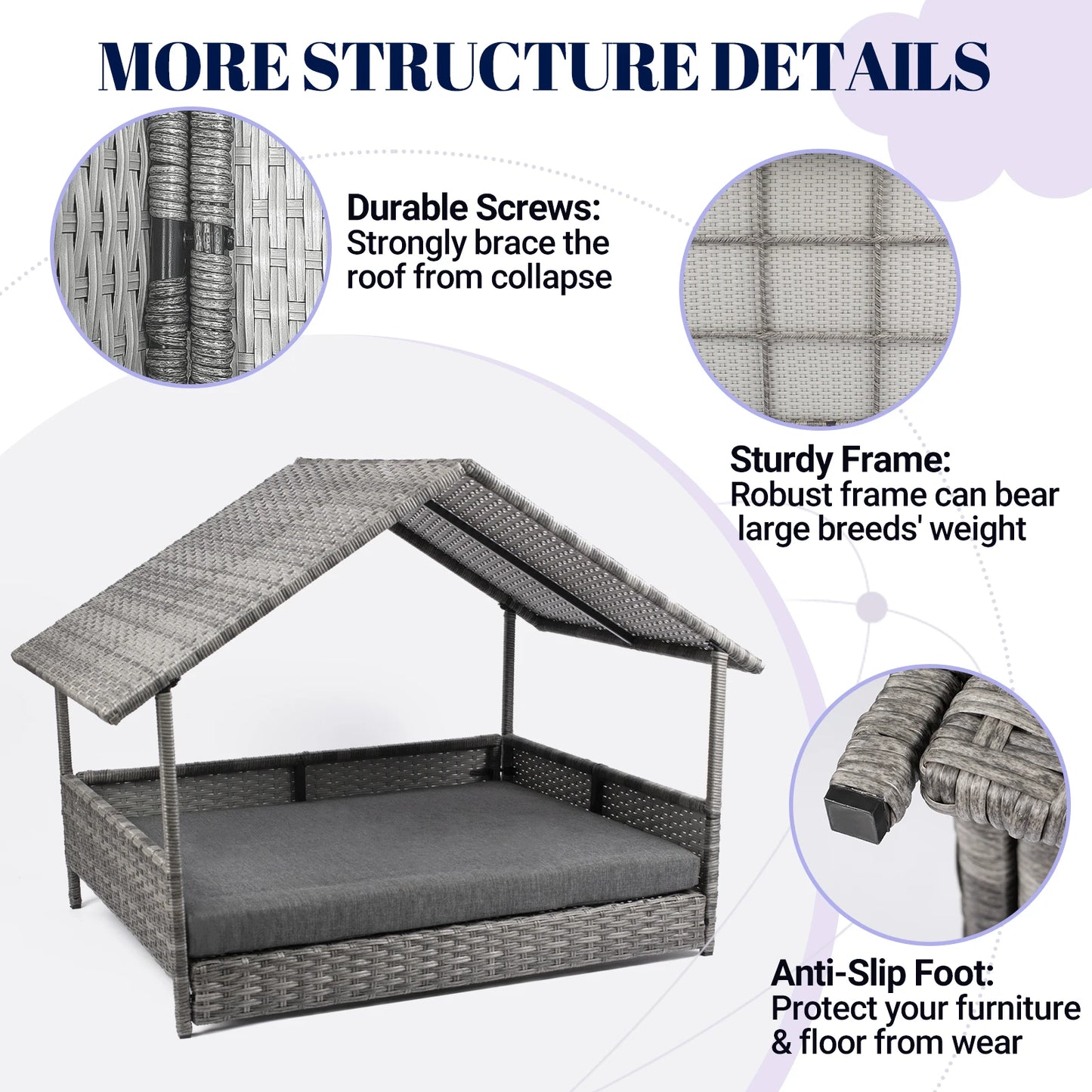 NONECN Wicker Dog House Elevated Rattan Canopy Bed