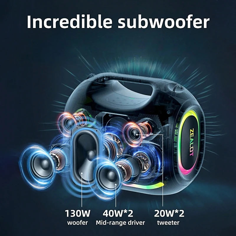 Zealot ZE21 250W Wireless Speaker Outdoor 48000mAh Battery RGB Lighting
