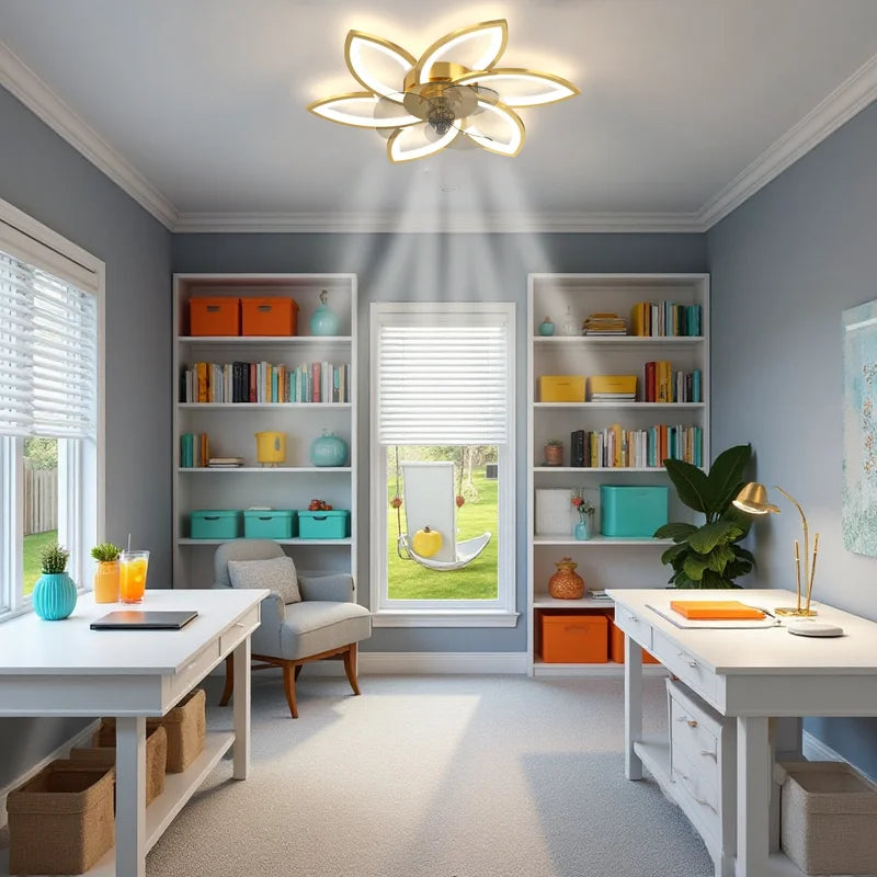 Petal-Shaped Ceiling Fan Light with 6 Wind Speed Settings, Stepless Dimming, Remote Control, and a Reversible Motor for Year-Round Use in Both Winter and Summer. Ideal for Bedrooms, Above Dining Tables, and in Home Offices.