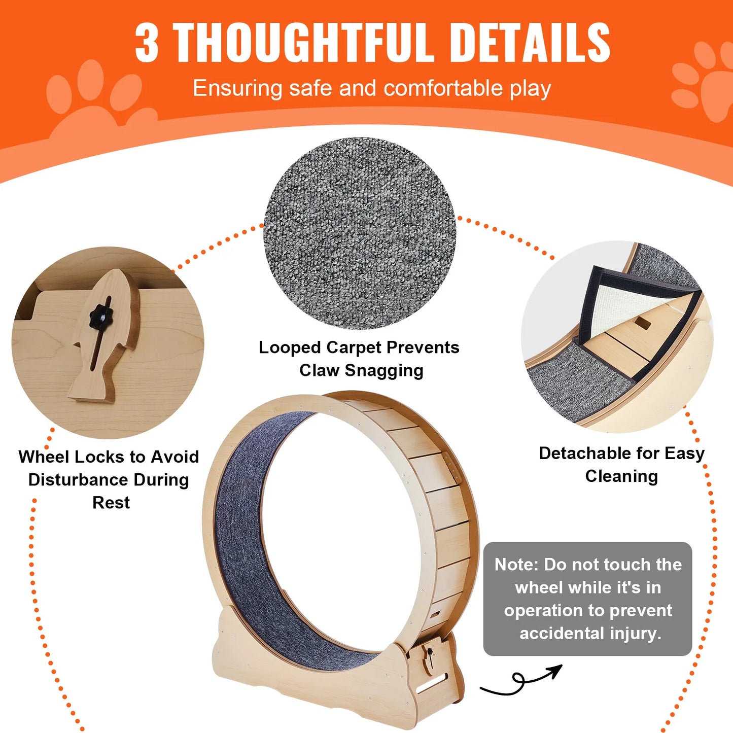 SucceBuy Wooden Cat Exercise Wheel For Indoor Cats With Detachable Carpet
