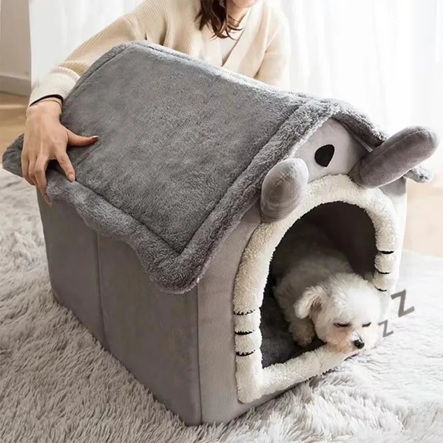 Cat Bed Cave Foldable Dog House Kennel Bed Mat for Small Medium Dogs Cats Winter Warm Chihuahua Cats Den Pet Products Basket Pu