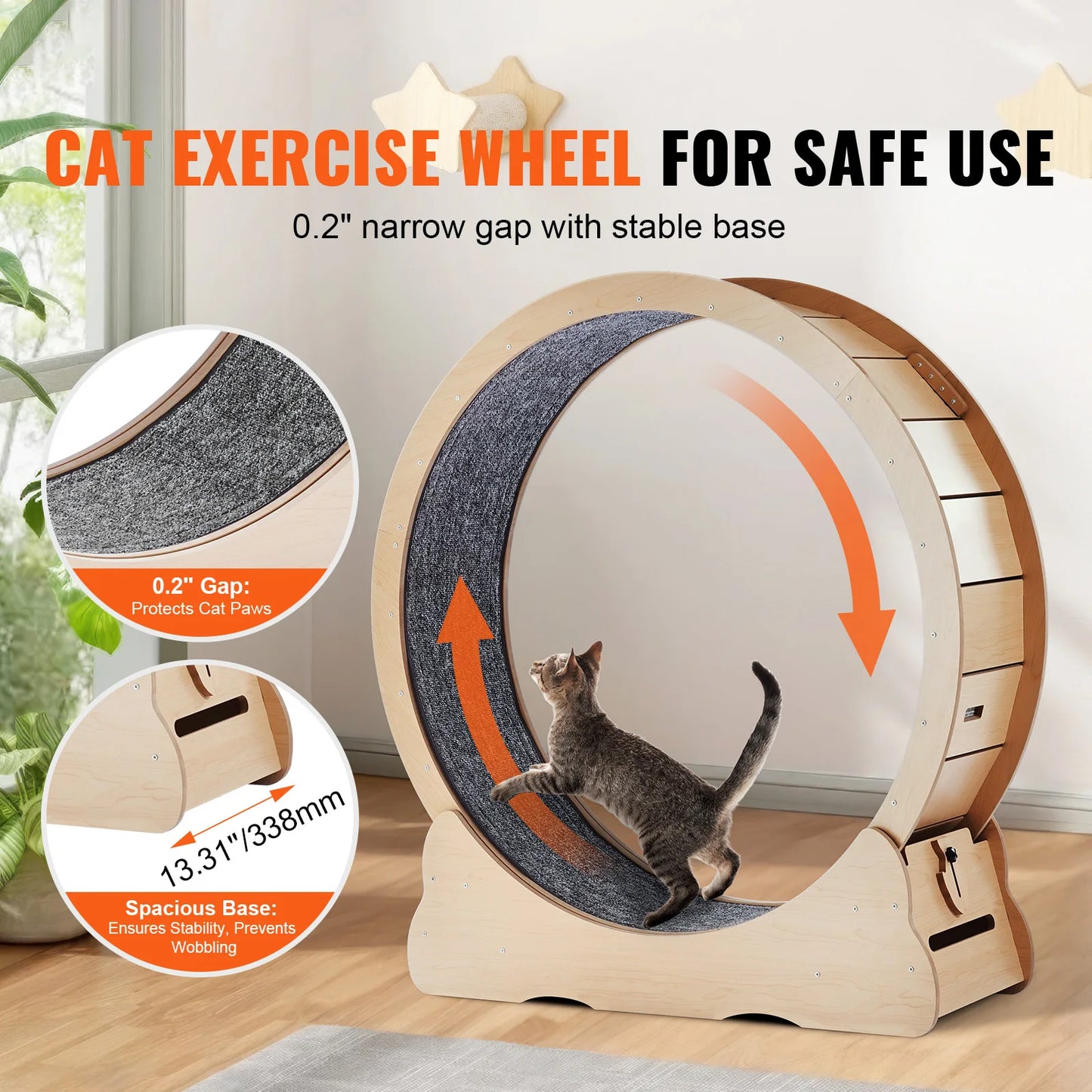 SucceBuy Wooden Cat Exercise Wheel For Indoor Cats With Detachable Carpet