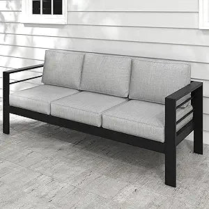Outdoor Aluminum Patio Sofa 3-Seater All-Weather Couch