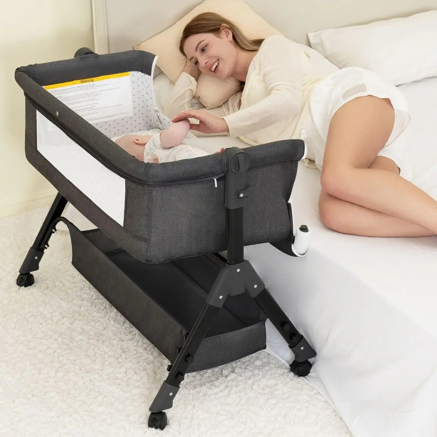 3-In-1 Adjustable Baby Bassinet With Folding Wheels Mosquito Net