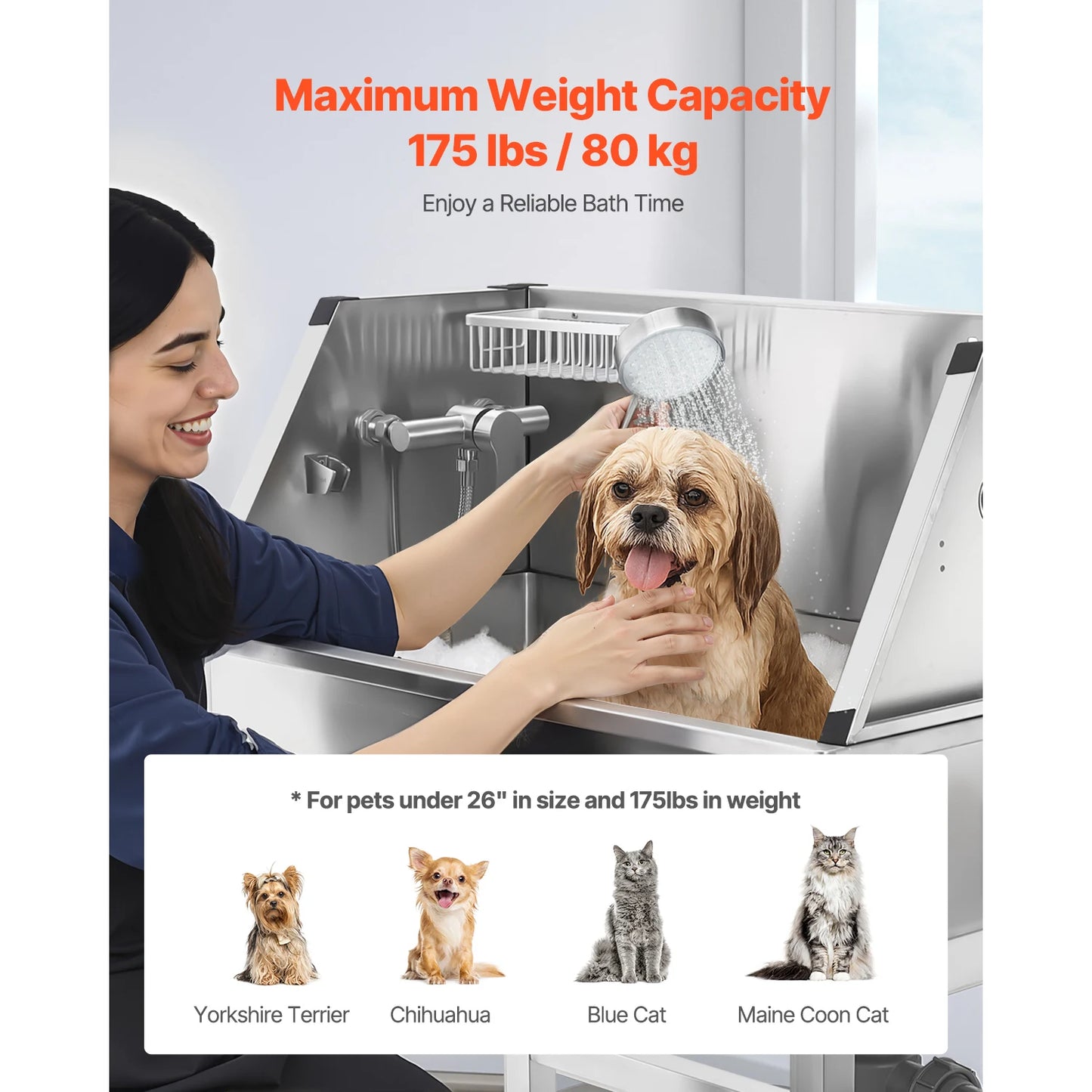 SucceBuy Stainless Steel Dog Washing Station With Hot and Cold Faucet