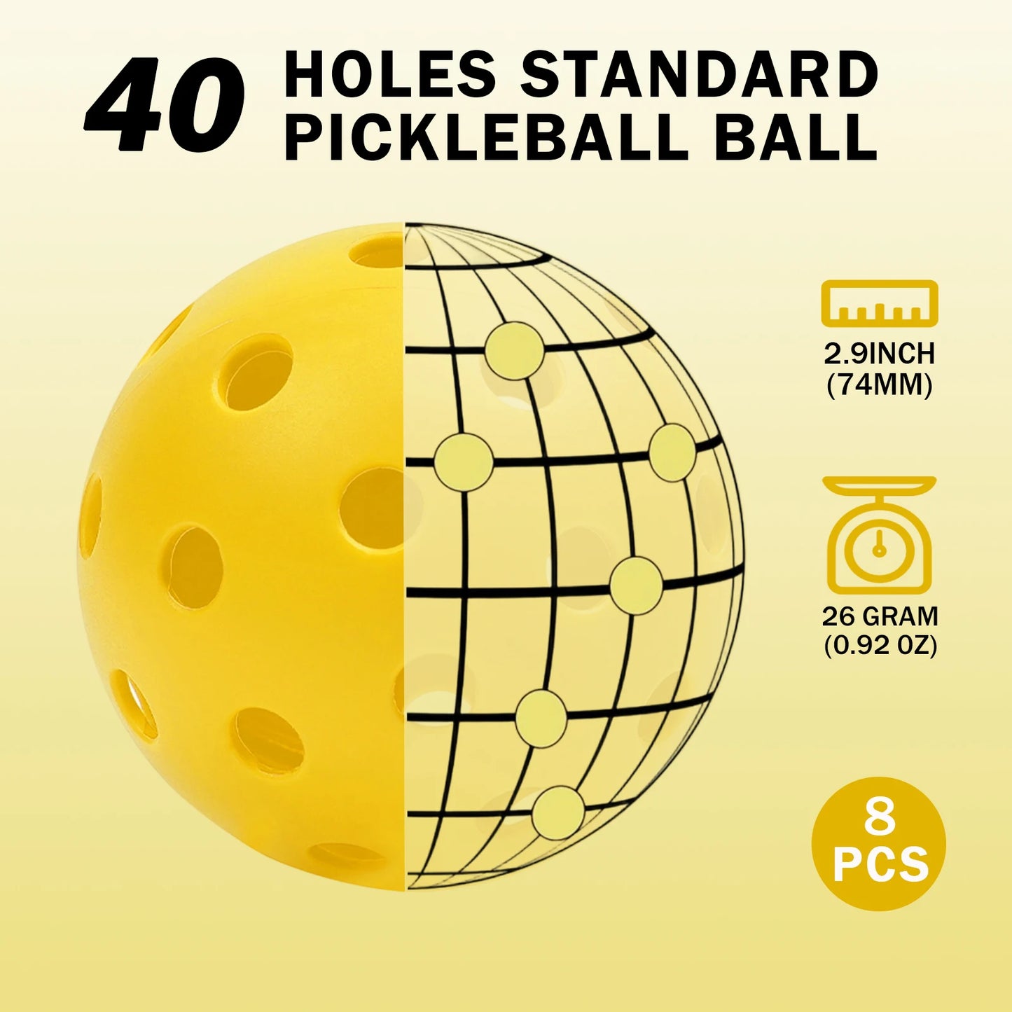 KOOMADE Pickleball Balls 40-Hole Durable Training And Practice Pack