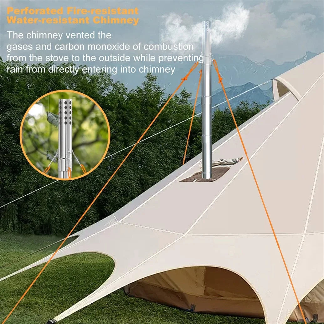 Portable Wood Burning Stove With Six Stainless Chimney Pipes