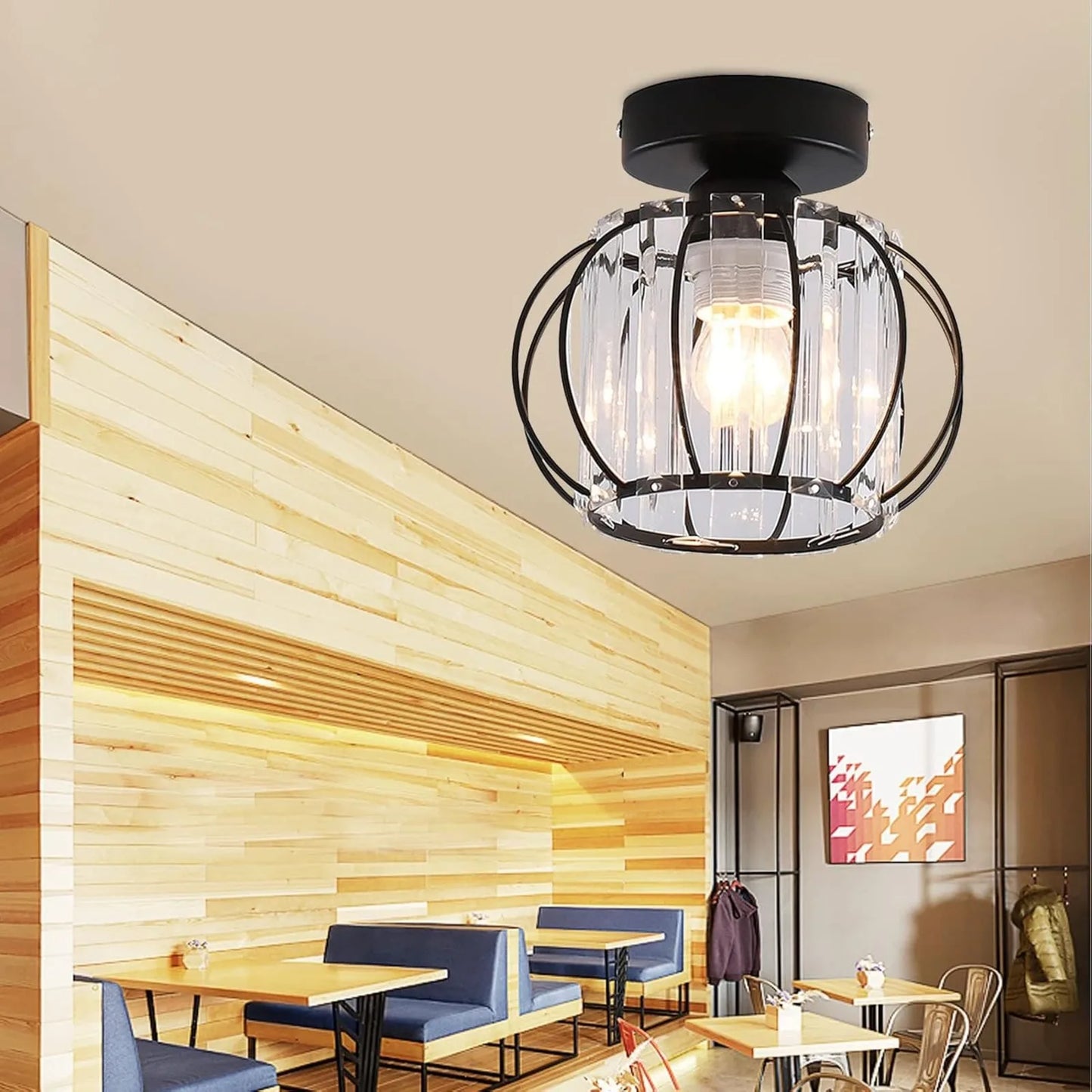 Modern Semi Flush Mount Ceiling Light Fixture, Small Crystal Chandelier Indoor Lighting for Bathroom Hallway Cafe Bar Porch Hall