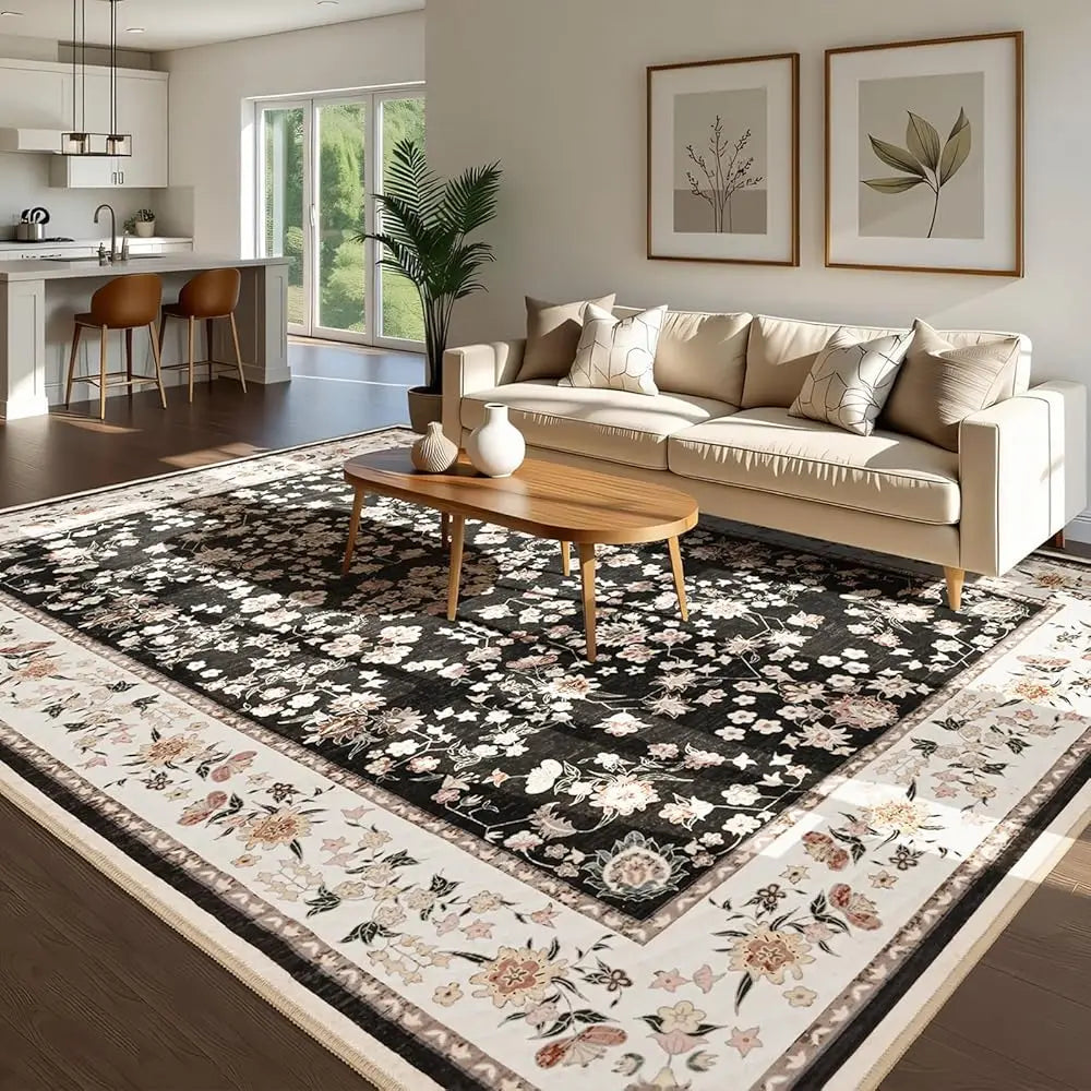 DIXSG Washable Cotton Rug For Living Room Non Slip Oriental Mat