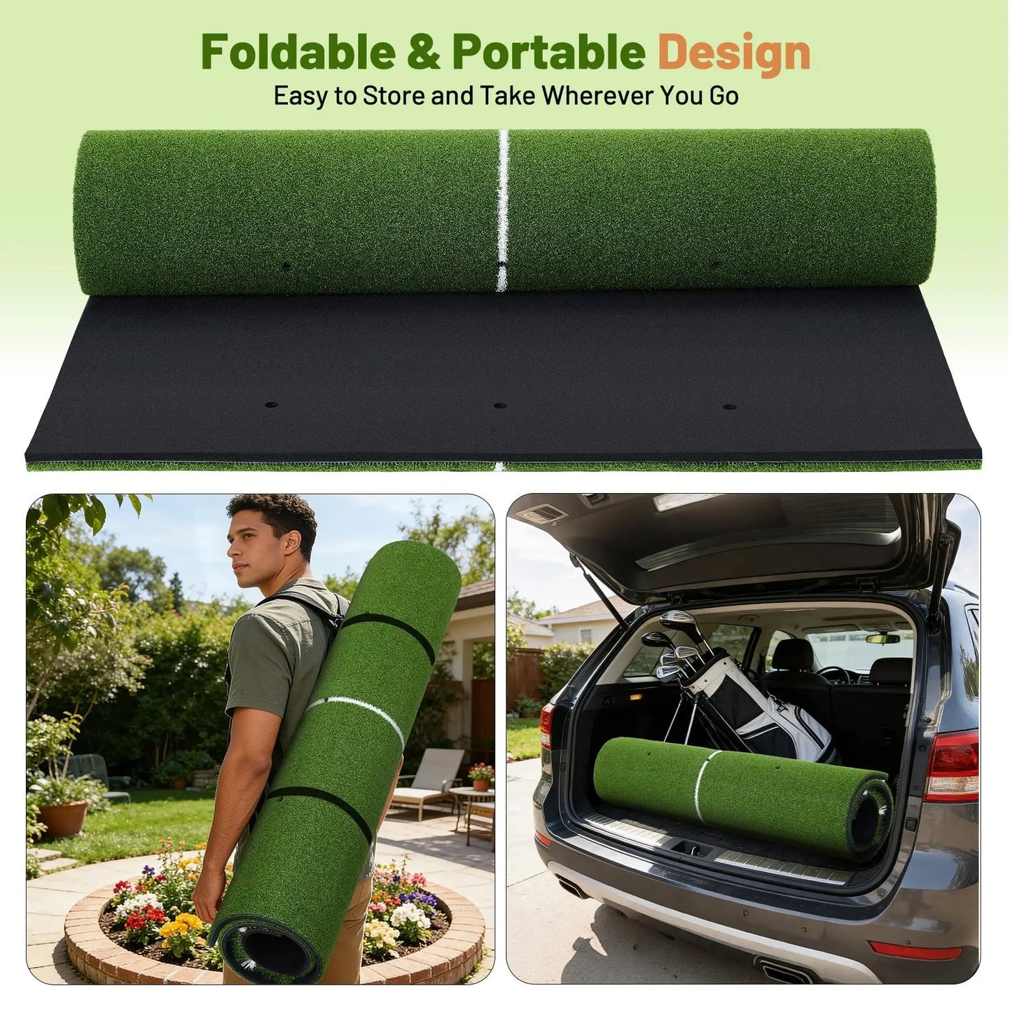 HiMISS Dual Turf Golf Practice Mat With Alignment Lines For Indoor Outdoor