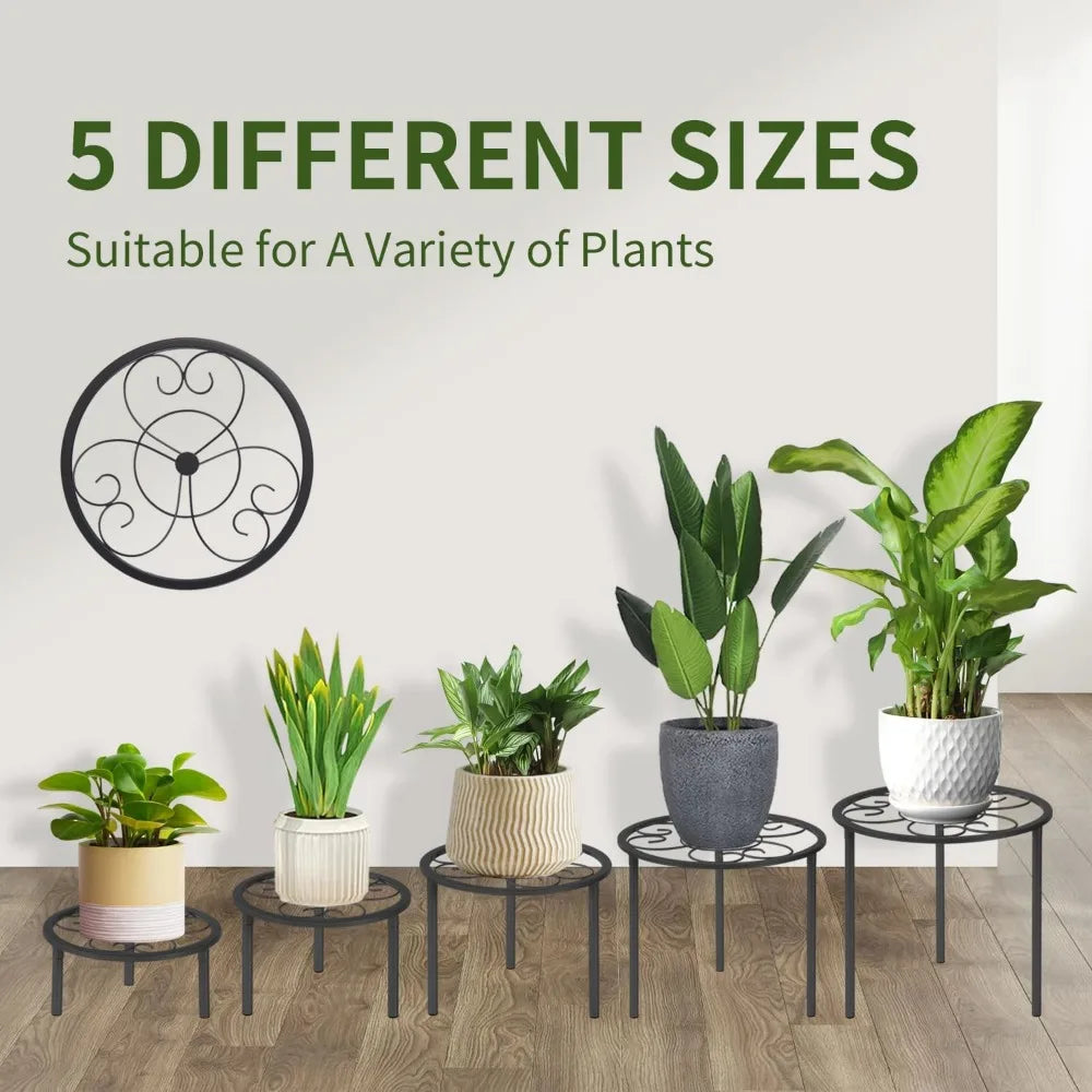Metal Plant Stand Set of Five Heavy Duty Indoor Outdoor Black Display Racks Various Sizes