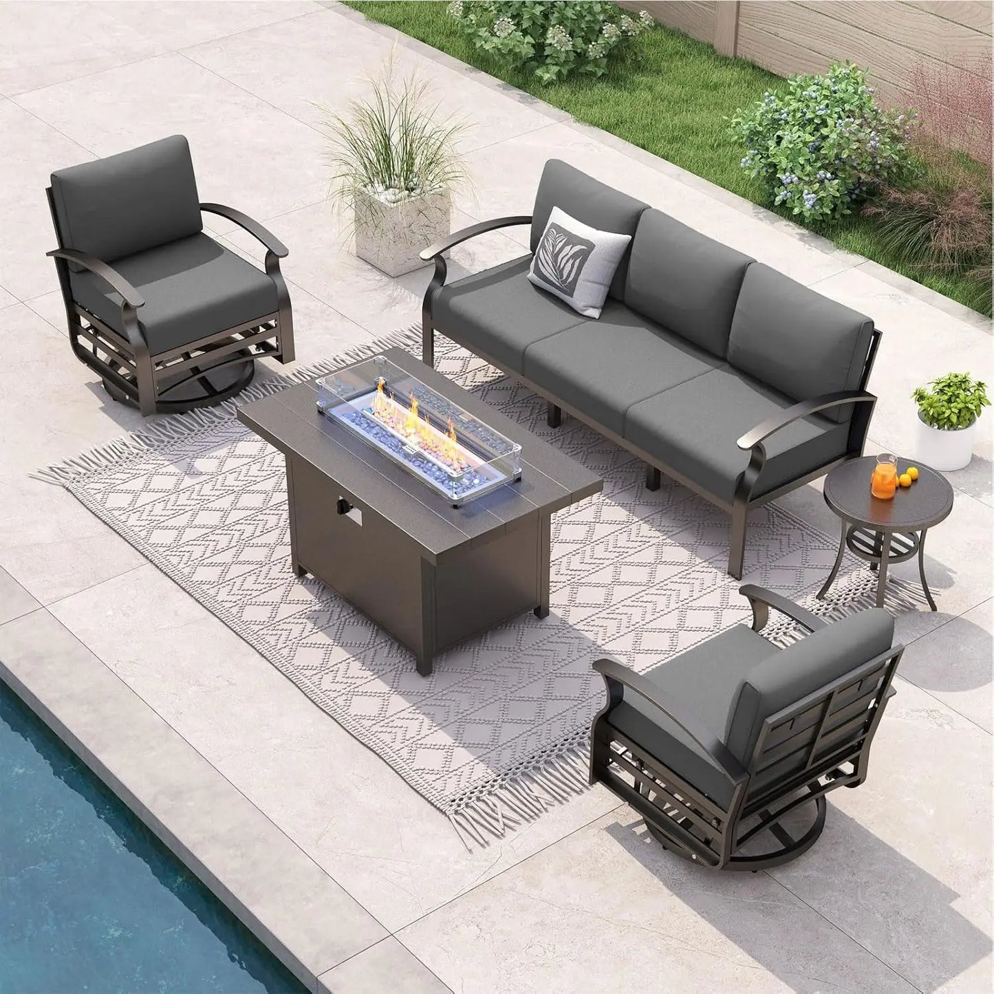 XIAOLANG Aluminum Patio Set With Fire Pit Table