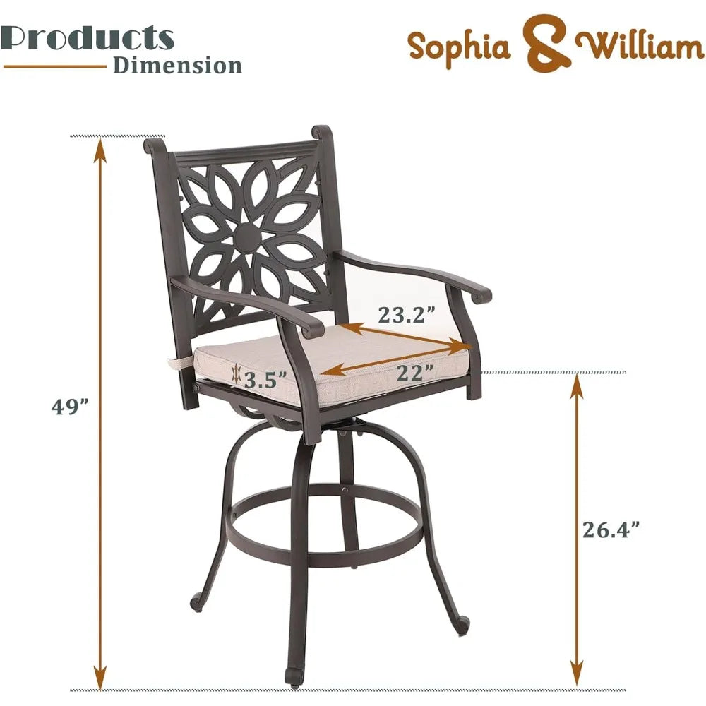 MKDK Cast Aluminum Patio Bar Chairs Set With Swivel