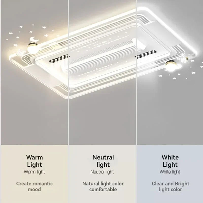 Starry Sky Leaf Free Fan Ceiling Light 2025 New Intelligent Integrated Living Room Headlights with Temperament Fan Main Light