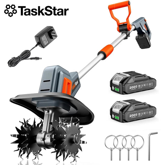 TaskStar Cordless Electric Tiller Garden Cultivator For Soil Weeding
