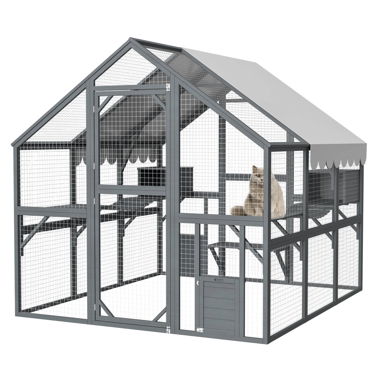 Large Outdoor Cat House And Wooden Cat Run Enclosure