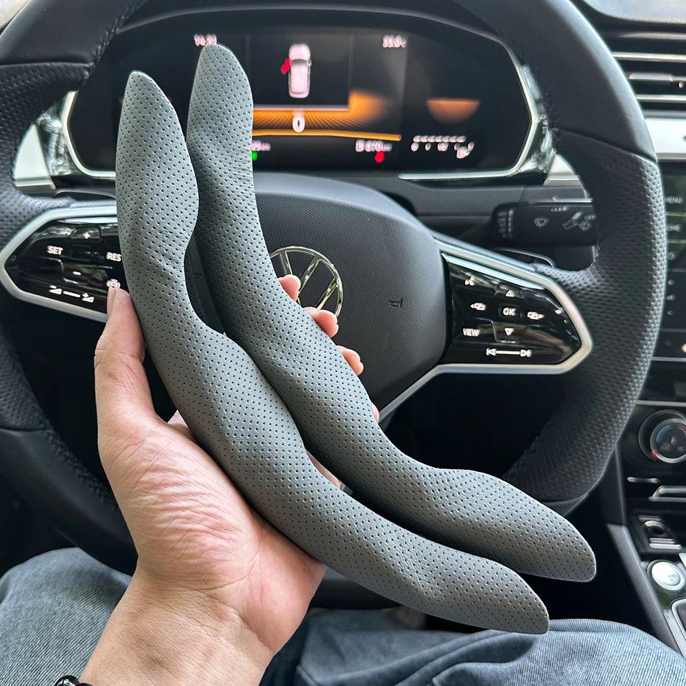 D Shaped Leather Steering Wheel Cover Anti Slip Ventilated Car Accessory